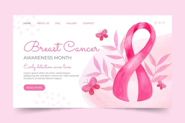 Watercolor breast cancer awareness month landing page template