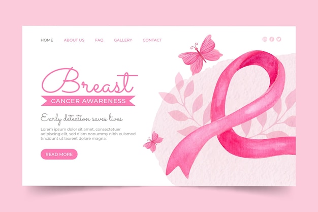 Free vector watercolor breast cancer awareness month landing page template