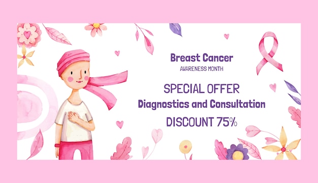 Free vector watercolor breast cancer awareness month sale banner template