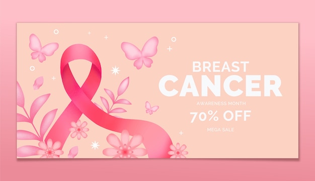 Vettore gratuito modello di banner di vendita del mese di consapevolezza del cancro al seno dell'acquerello