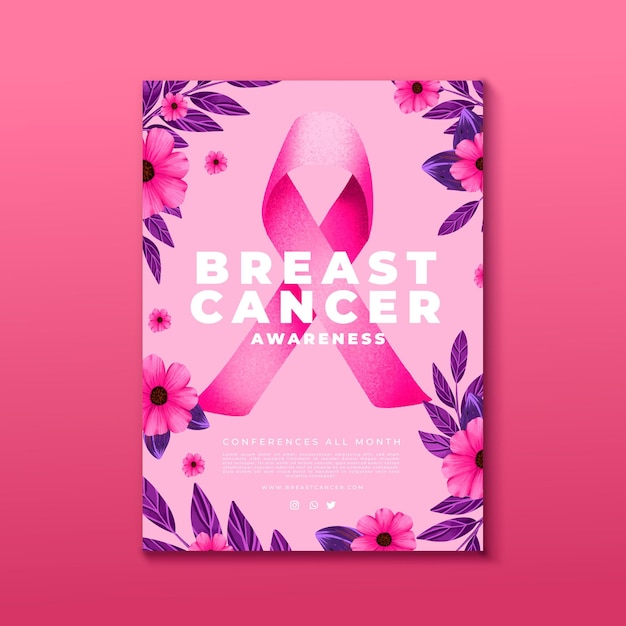 Watercolor breast cancer awareness month vertical flyer template