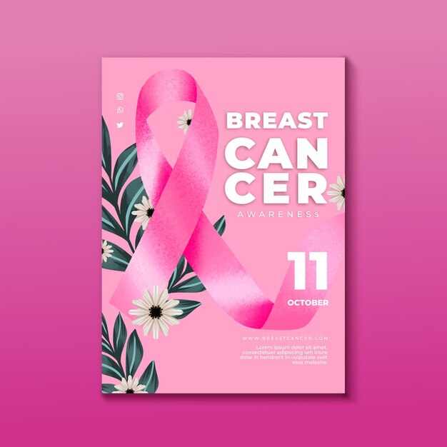 Free vector watercolor breast cancer awareness month vertical flyer template