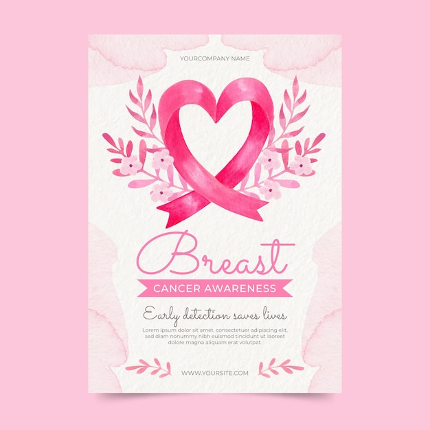 Watercolor breast cancer awareness month vertical flyer template