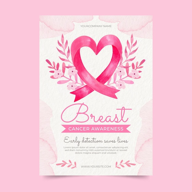 Free vector watercolor breast cancer awareness month vertical flyer template