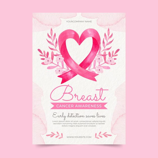 Watercolor breast cancer awareness month vertical flyer template