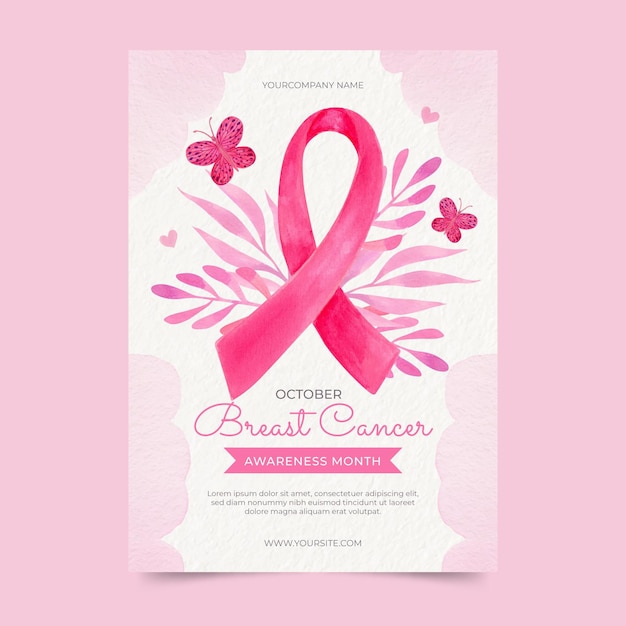 Watercolor breast cancer awareness month vertical flyer template