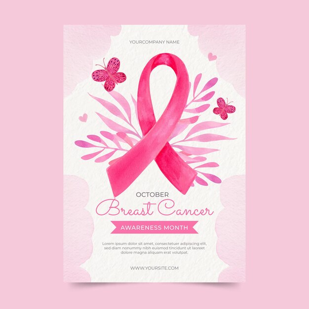 watercolor breast cancer awareness month vertical flyer template