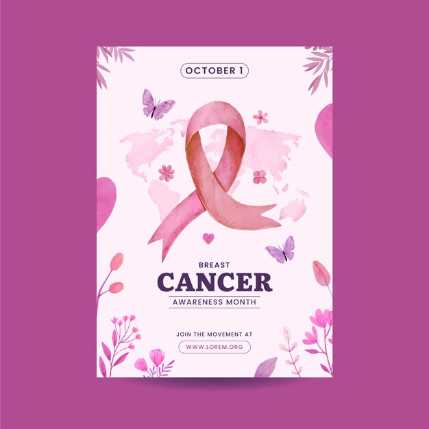 watercolor breast cancer awareness month vertical poster template