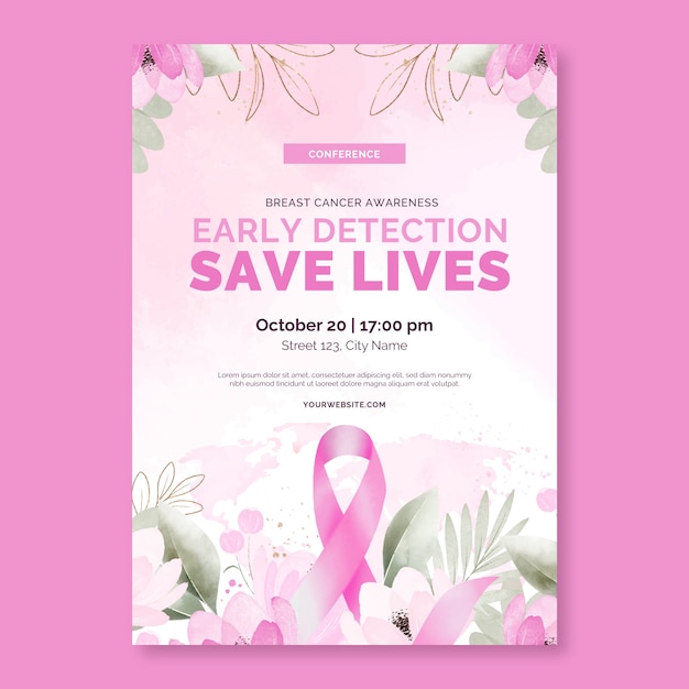 Watercolor breast cancer awareness month vertical poster template