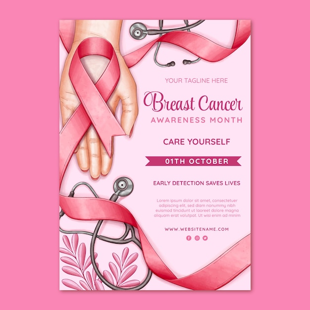 Free vector watercolor breast cancer awareness month vertical poster template