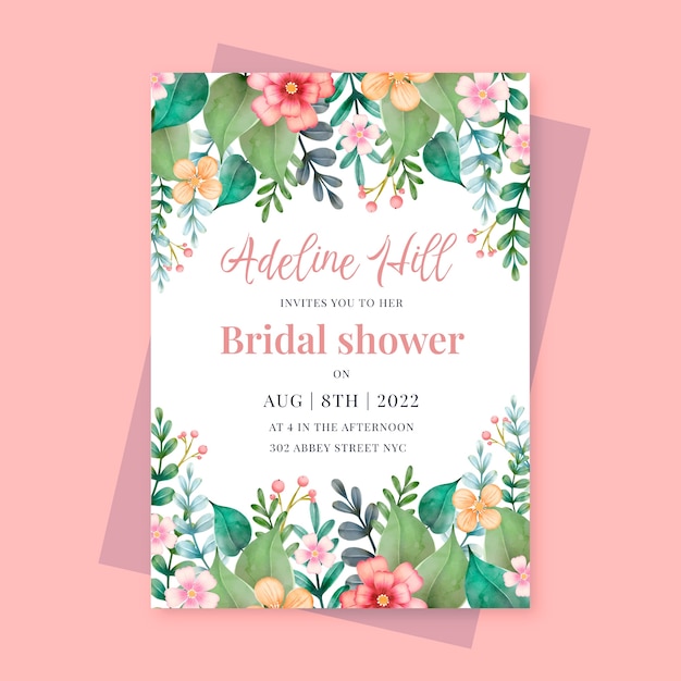 Free vector watercolor bridal shower invitation template