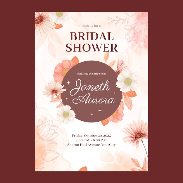 Free vector watercolor bridal shower invitation