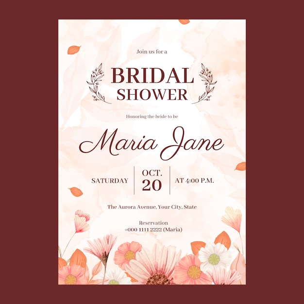 Free vector watercolor bridal shower invitation