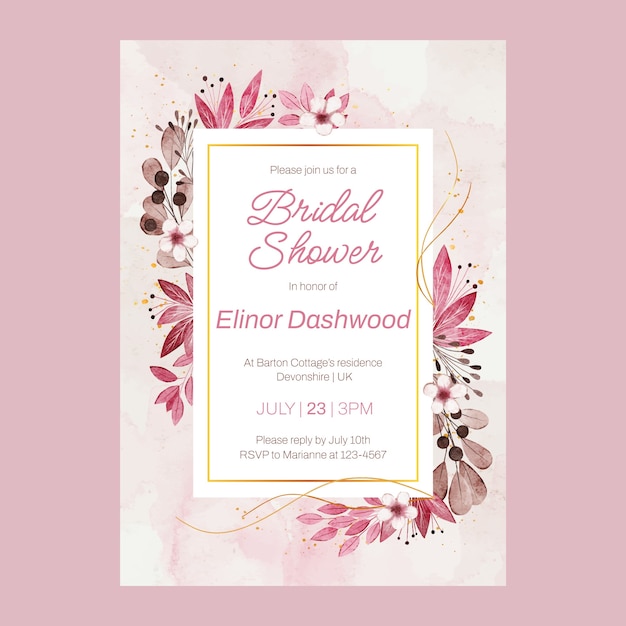 Free vector watercolor bridal shower invitation