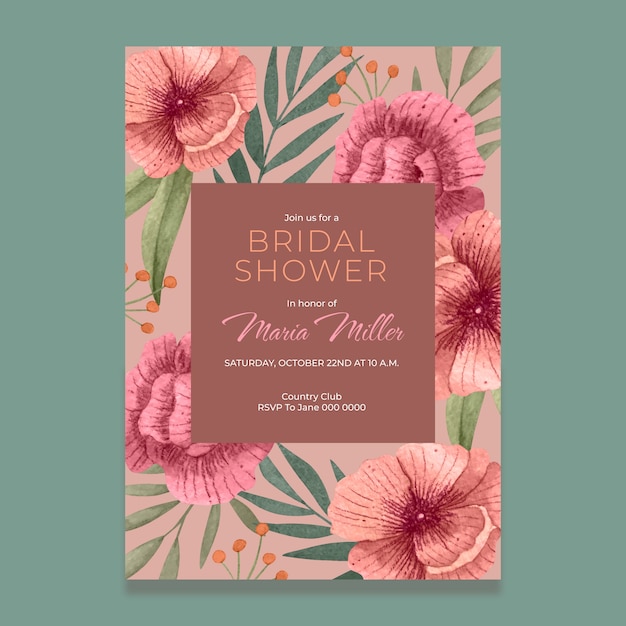 Free vector watercolor bridal shower invitation