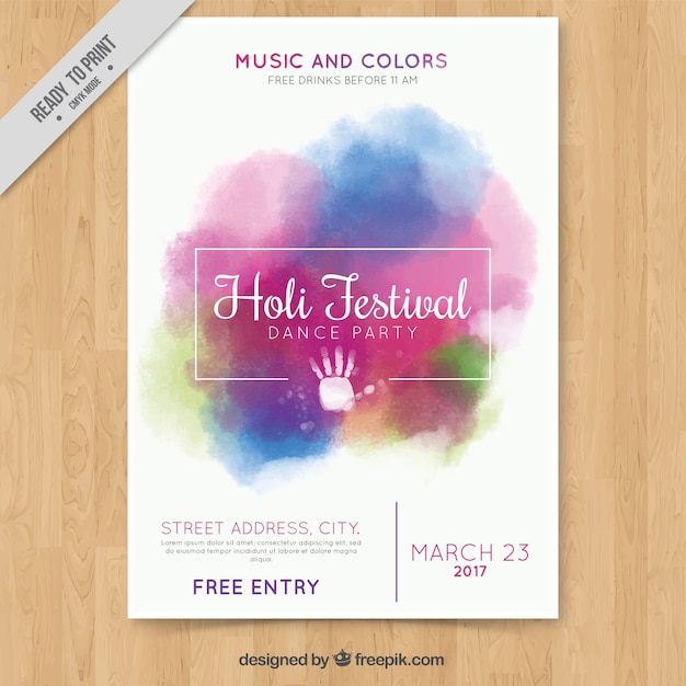 Free vector watercolor brochure holi festival