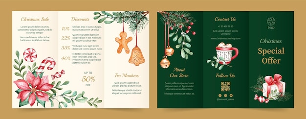 Free vector watercolor brochure template for christmas season celebration