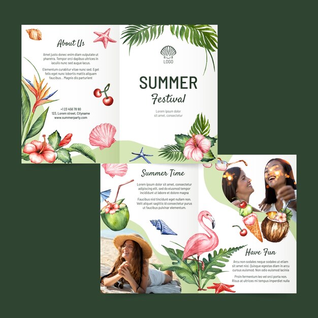 Watercolor brochure template for summertime season