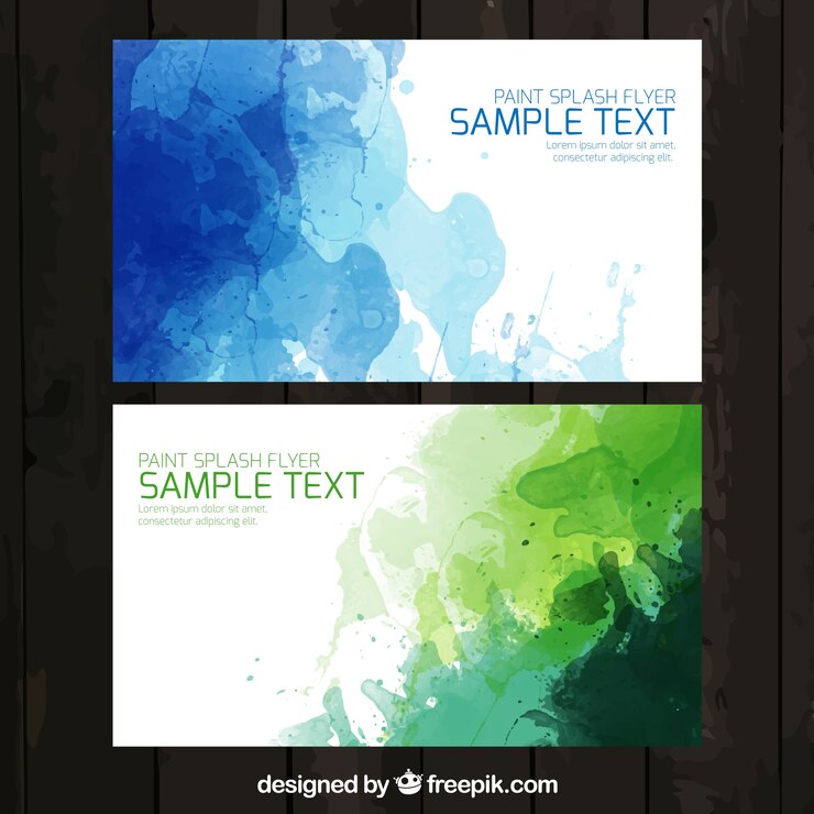 無料Vector 緑、青の色の水彩画の名刺
