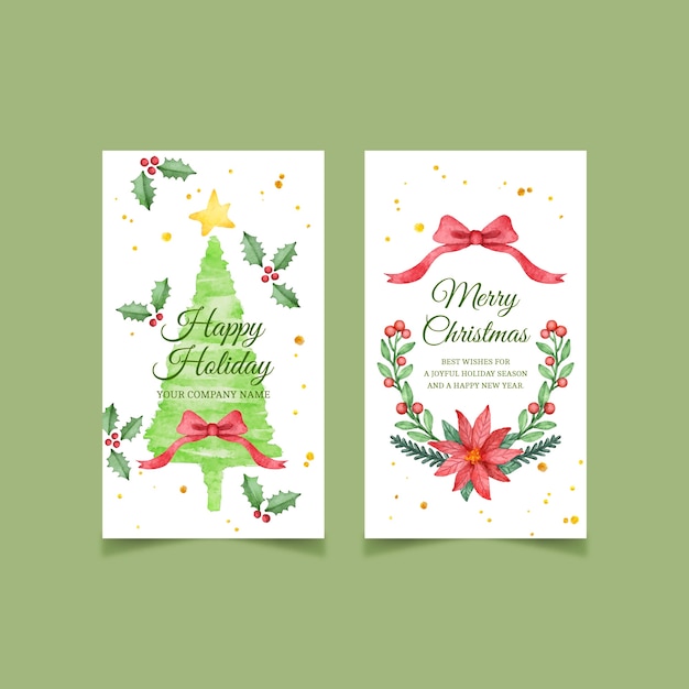 Free vector watercolor business christmas cards set