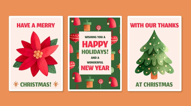 Бесплатное векторное изображение Набор акварельных визитных рождественских открыток