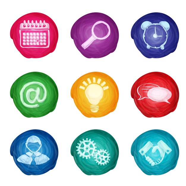 Watercolor business icons round