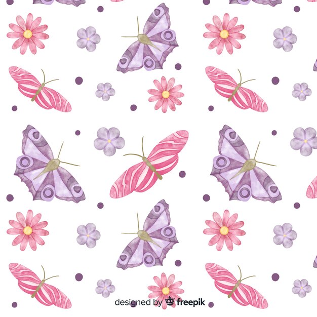 Watercolor butterflies and flowers background