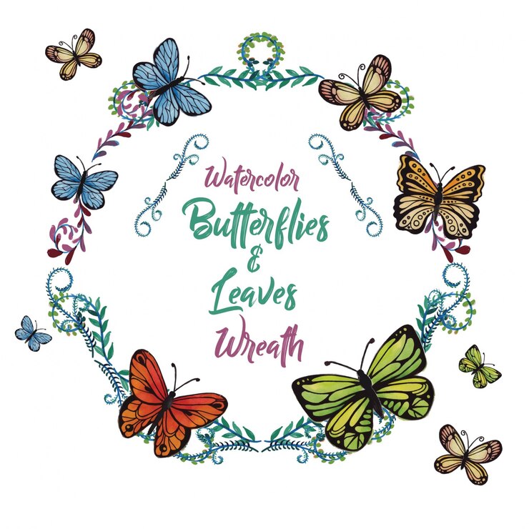 Free Vector watercolor butterflies & leaves wreath