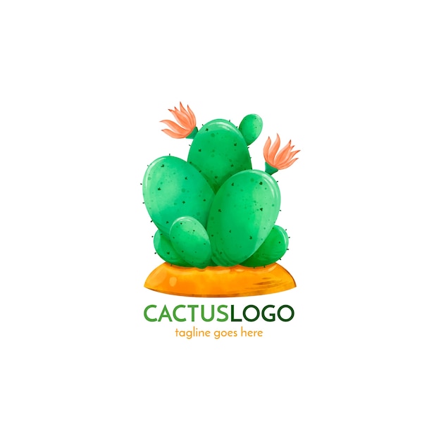 Watercolor cactus logo design