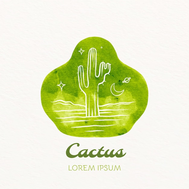 Vettore gratuito modello di logo del cactus dell'acquerello