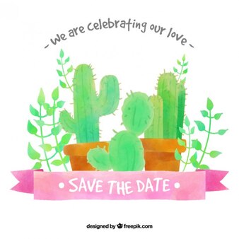 Acquerello carta di nozze cactus