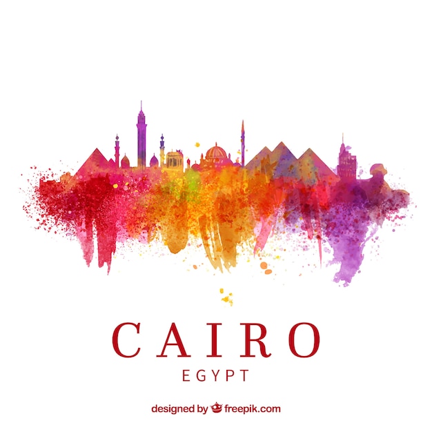 Free vector watercolor cairo skyline with elegant style