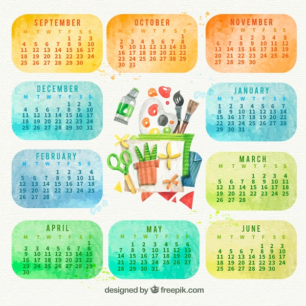 Free vector watercolor calendar with elements