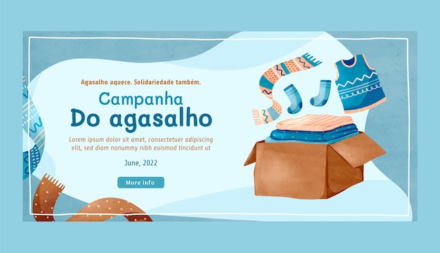 Vettore gratuito modello di banner orizzontale acquerello campanha do agasalho