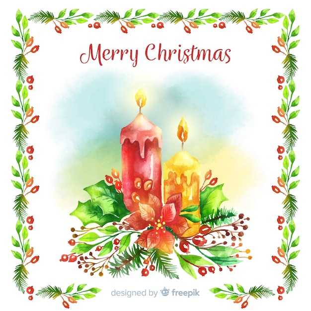 Watercolor candles christmas background