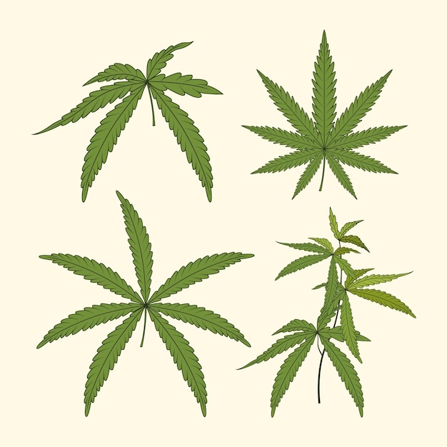 無料ベクター 水彩大麻の葉セット