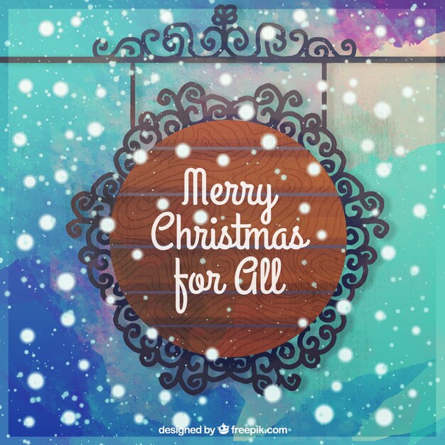 Watercolor card with wooden sign and christmas message