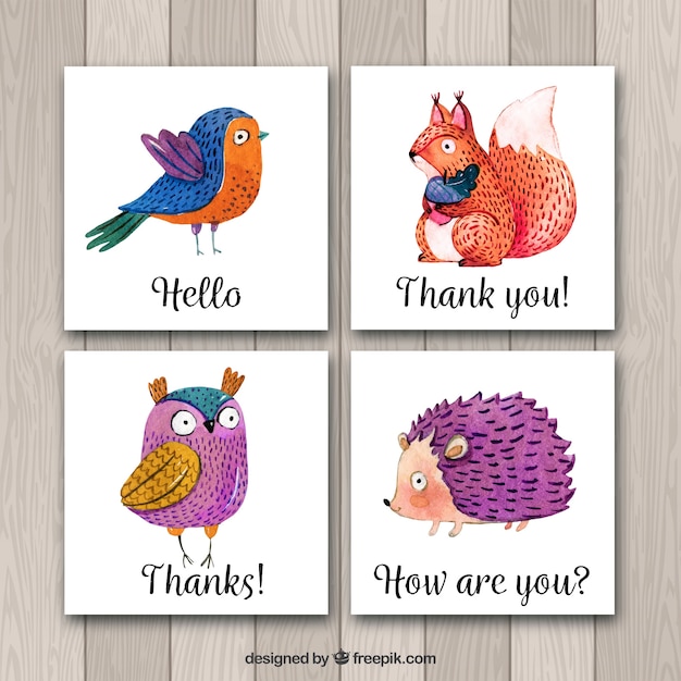 Free vector watercolor cards with psicodelic animals