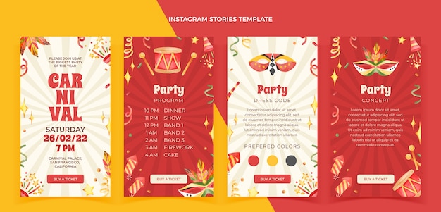 Free vector watercolor carnival instagram stories collection