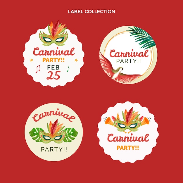 Free vector watercolor carnival labels collection
