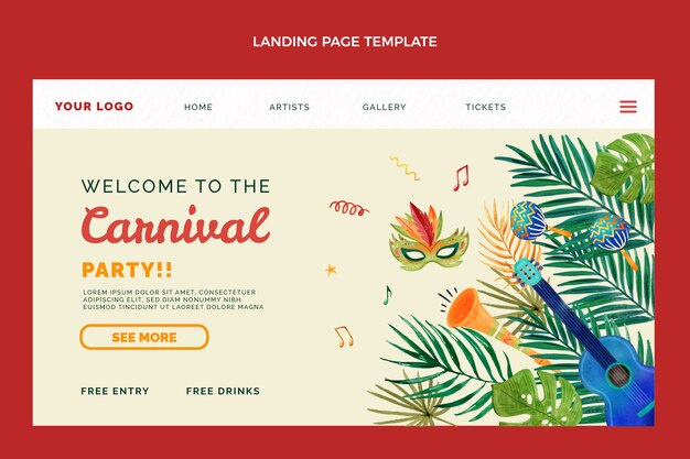 Watercolor carnival landing page template