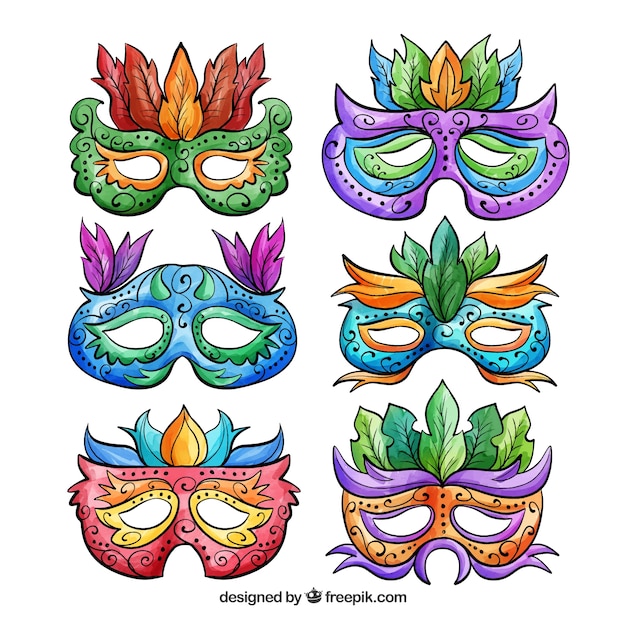 Коллекция акварельных карнавальных масок