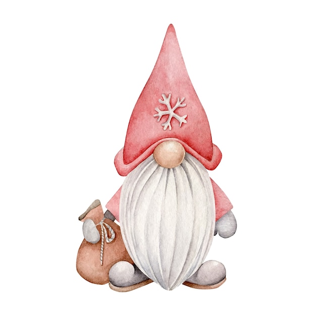 Watercolor cartoon santa.christmas gnome