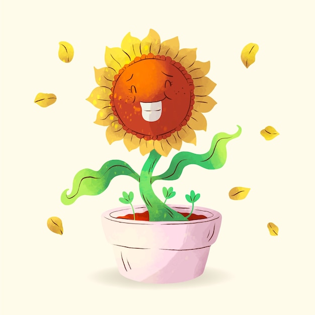 Watercolor cartoon sunflower illustration