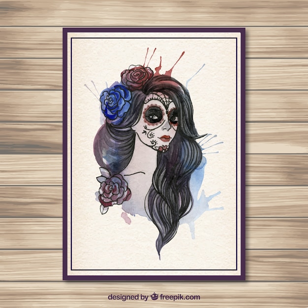 Watercolor catrina skull poster