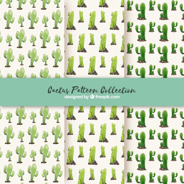 Free Vector watercolor catus patterns with classic style