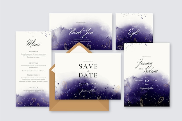 Watercolor celestial wedding stationery set