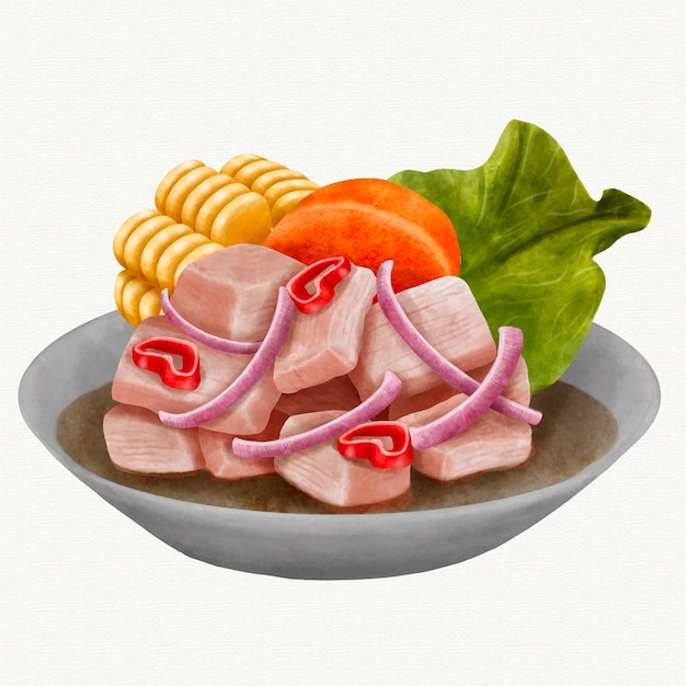 Watercolor ceviche illustration