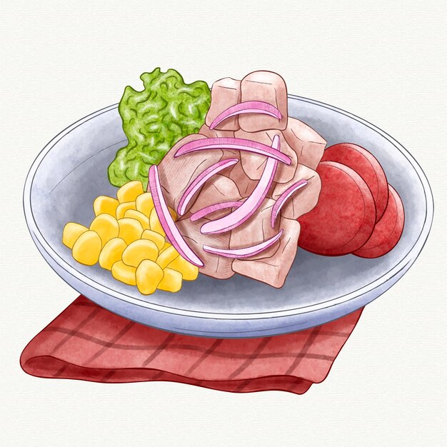 Watercolor ceviche illustration