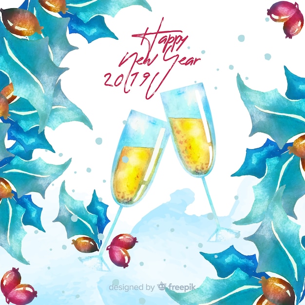 Watercolor champagne new year background